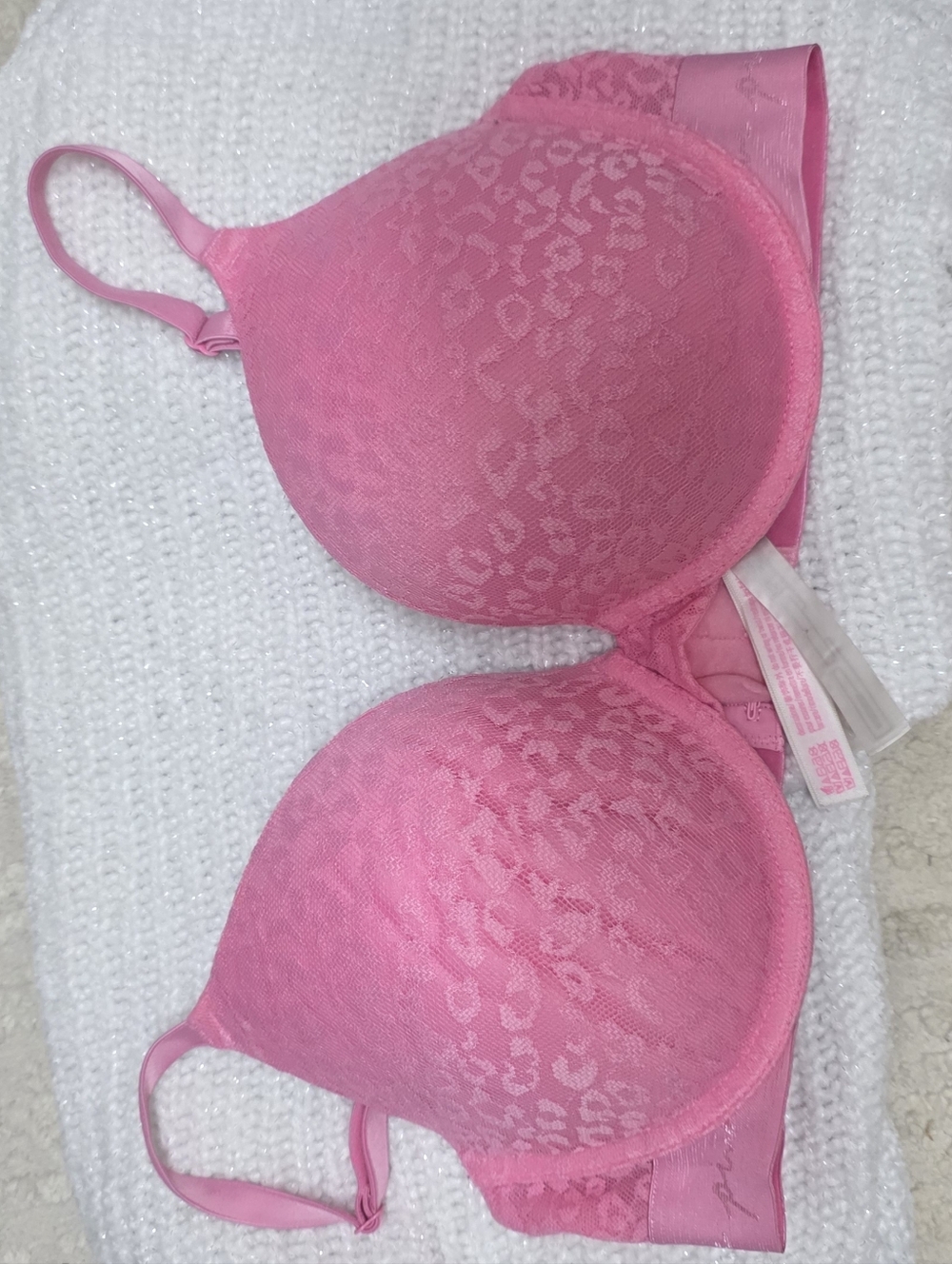 PINK Victoria's Secret Hot Pink Lace-Print T-Shirt Bra
